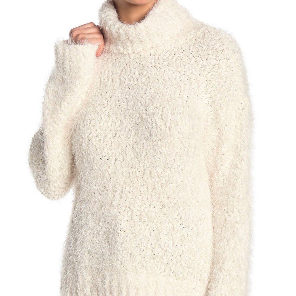 Abound Fuzzy Knit Turtleneck Sweater Ivory